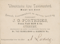 716027-3 Visitekaartje van de Firma Van Rijn & Co., fabrikant J.G. Portegies, 'Vertegenwoordigd door den Heer A. ...